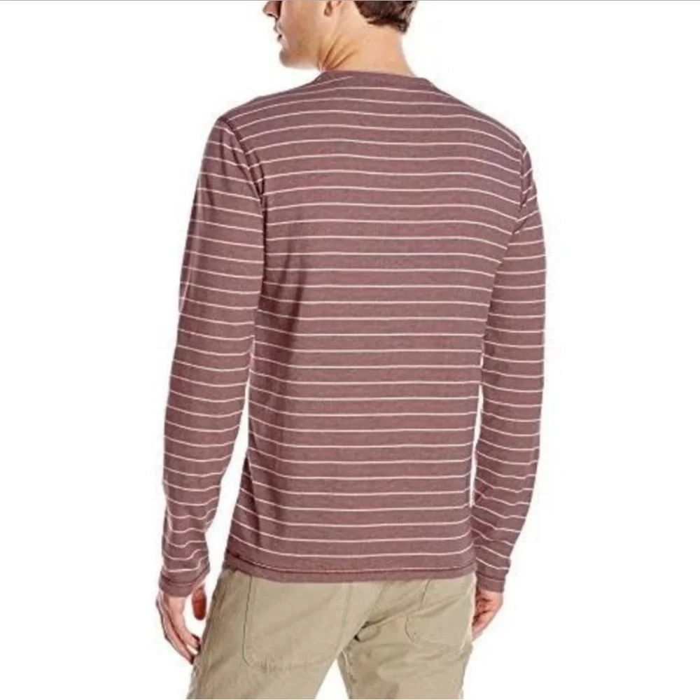 PRANA Keller Organic Cotton Shirt Men’s M Brown/Striped Long Sleeve Crewneck